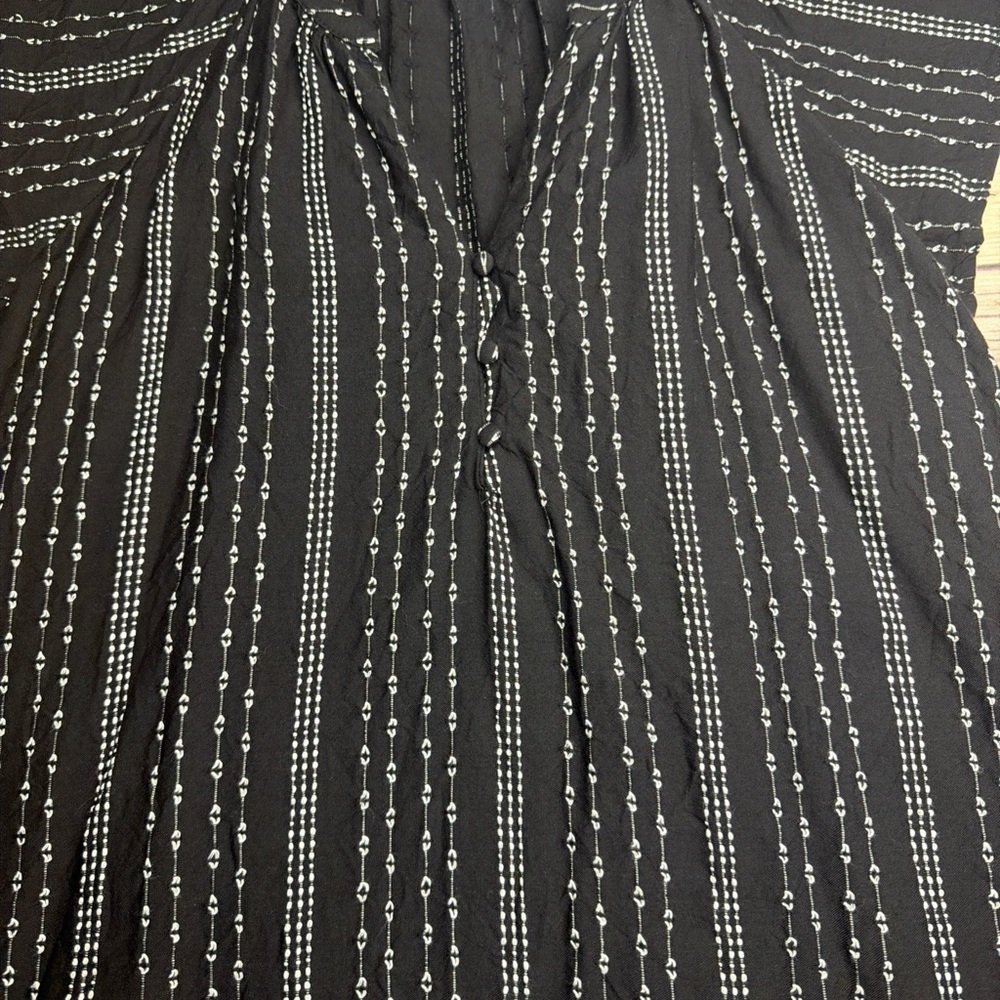 Time and Tru Black Blouse with White Vertical Stitching